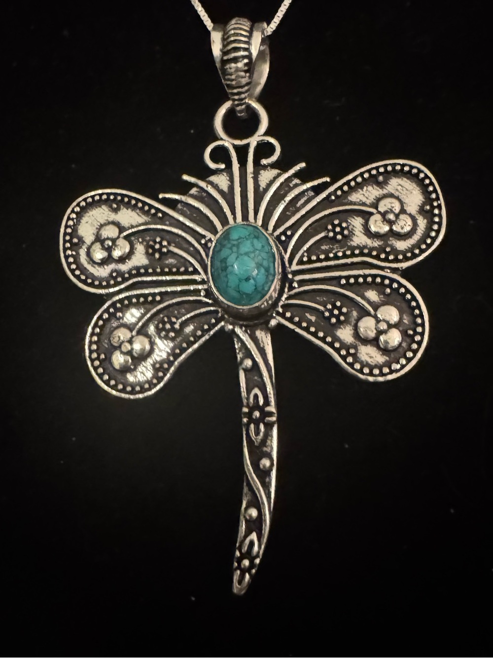 Turquoise Dragonfly Pendant Necklace - sterling Silver with chain